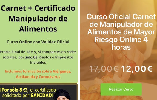 Anuncios cursos manipuladores Anuncios de cursos de manipuladores de alimentos por 8 euros